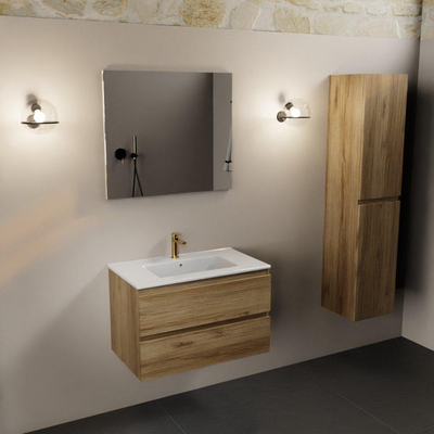 Mondiaz AIVY Ensemble de meuble - 80x45x50cm - 1 trou de robinet - 1 vasque talc céramique - Centre - 2 tiroirs - sans miroir - Melamine Chai