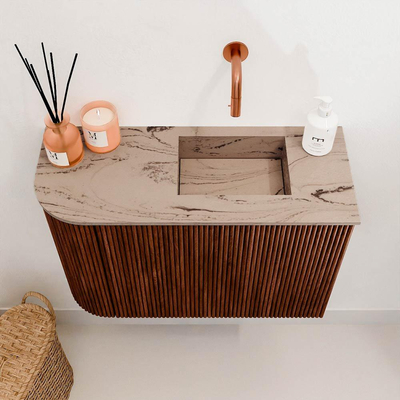 Mondiaz JOYA-DLUX 61.6cm toiletmeubel - ronding links kleur Ruby - Wastafel FAYE positie Rechts Zonder kraangat kleur Arena.