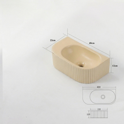 QeramiQ Blend Lavabo - 40x22x12cm - Strié - demi-rond - sans trou de robinet - Céramique - Beige mat