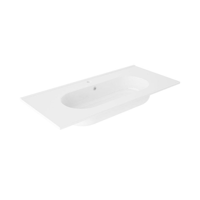 Saniclass Prime Essential Ensemble meuble de salle de bains - 100x55x46cm - 1 vasque ovale blanche - 1 trou de robinet - 2 tiroirs - miroir rectangulaire - mat cotton (beige)