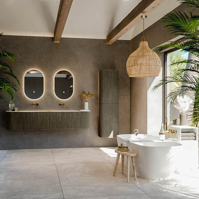 Mondiaz KURVE-DLUX Ensemble de meuble salle de bain - 190x46x40cm - 2 tiroirs - 2 portes - lavabo en solid surface - double - sans trou de robinet - Shadow