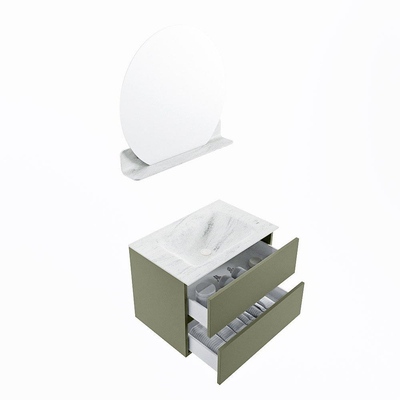 Mondiaz VICA-DLUX ensemble de meuble de salle de bain - 70cm - meuble sous-vasque armée - 2 tiroirs - lavabo encastré nuage milieu - 1 trou de robinet - version haute de 60cm - opalo