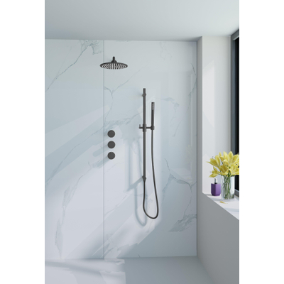 Fortifura Nebbio Ensemble de douche pluie - mitigeur encastré - élément encastré - barre coulissante - flexible de douche métal - douchette à main barre - bras mural 35cm - pomme de tête ronde - gunmetal brossé PVD