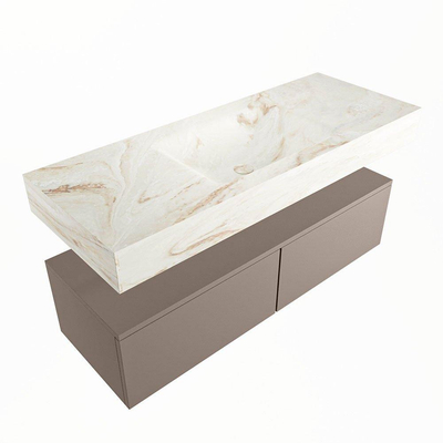Mondiaz ALAN-DLUX Ensemble de meuble - 120cm - meuble Smoke mat - 2 tiroirs - Lavabo Cloud Frappe suspendu - vasque Centre - 1 trou de robinet