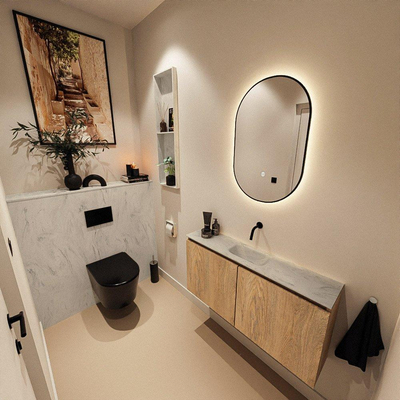 MONDIAZ TURE-DLUX 100cm toiletmeubel Washed Oak. EDEN wastafel Opalo positie midden. Zonder kraangat.