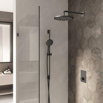 Hotbath Cobber IBS23 Ensemble de douche de pluie encastré - bras de douche mural 35 cm - pomme de douche ronde 20 cm - douchette à main 3 jets - barre de douche - nickel brossé