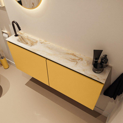 MONDIAZ TURE-DLUX 120cm meuble de toilettes Ocher. EDEN lavabo Frappe position gauche. Avec 1 trou de robinet.