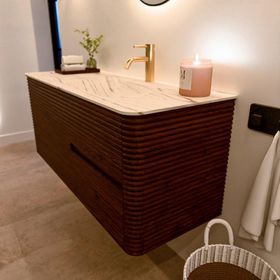 Mondiaz CIRO-DLUX Meuble de salle de bains - 120x45x50cm - Plan vasque solid surface Nata - 1 vasque à droite - 1 trou de robinet - 2 tiroirs - Ruby