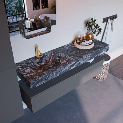 Mondiaz ALAN-DLUX Ensemble de meuble - 150cm - meuble Plata mat - 1 tiroir - Lavabo Cloud Lava suspendu - vasque Gauche - 1 trou de robinet