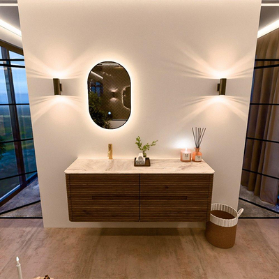 Mondiaz CIRO-DLUX Badkamermeubelset - 140x45x50cm - Solid surface wastafel Frappe - 1 wasbak Links - 1 kraangat - 4 lades - Dusk