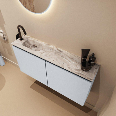 MONDIAZ TURE-DLUX meuble de toilette 100cm Clay. EDEN vasque Glace position gauche. Avec 1 trou de robinet.