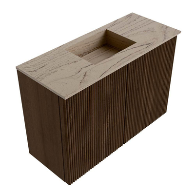 Mondiaz JOYA-DLUX 60cm toiletmeubel - kleur Walnut - Wastafel FAYE positie Midden Zonder kraangat kleur Arena.
