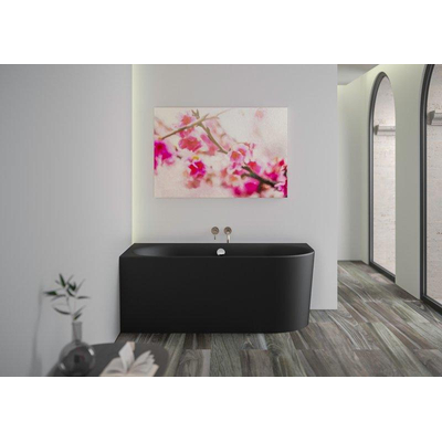 Plieger Kansas Baignoire d'angle - 155x80x60cm - angle gauche - avec arrivée d'eau - avec garniture de vidage et de trop-plein - avec pieds - acrylique - noir mat