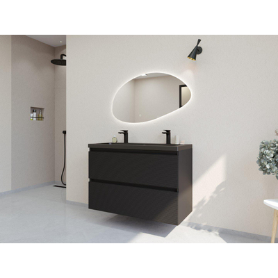 HR Infinity XXL ensemble de meubles de salle de bain 3d 100 cm 1 lavabo en céramique djazz noir mat 2 trous de robinet 2 tiroirs noir mat