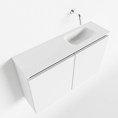 MONDIAZ TURE Toiletmeubel 80x23x50cm met 0 kraangaten 2 deuren talc mat Wastafel Eden rechts Solid Surface Wit