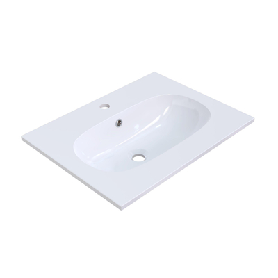 Arcqua Oval Inbouw Wastafel - 61x46x1.5cm - enkele wasbak - 1 kraangat - cast marble - glans wit