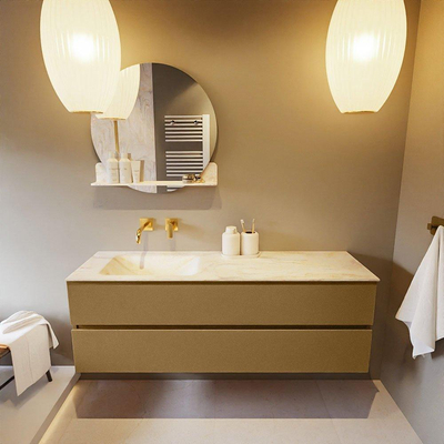 Mondiaz VICA-DLUX ensemble de meuble de salle de bain - 150cm - meuble sous-vasque oro - 2 tiroirs - lavabo encastré cloud gauche - sans trous de robinet - miroir modèle spot - version XL 60cm de haut - ostra