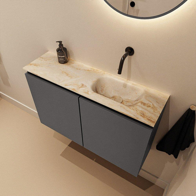 MONDIAZ TURE-DLUX 80cm toiletmeubel Dark Grey. EDEN wastafel Frappe positie rechts. Zonder kraangat.