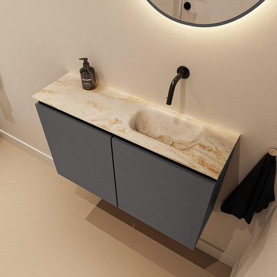 MONDIAZ TURE-DLUX Meuble toilette - 80cm - Dark Grey - EDEN - vasque Frappe - position droite - sans trou de robinet