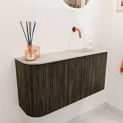 Mondiaz JOYA-DLUX 81.6cm toiletmeubel - ronding links kleur Shadow - Wastafel FAYE positie Rechts Zonder kraangat kleur Ostra.