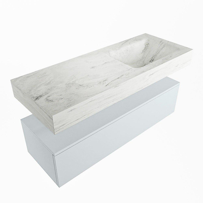 Mondiaz ALAN-DLUX Ensemble de meuble - 120cm - meuble Clay mat - 1 tiroir - Lavabo Cloud Opalo suspendu - vasque Droite - 0 trous de robinet
