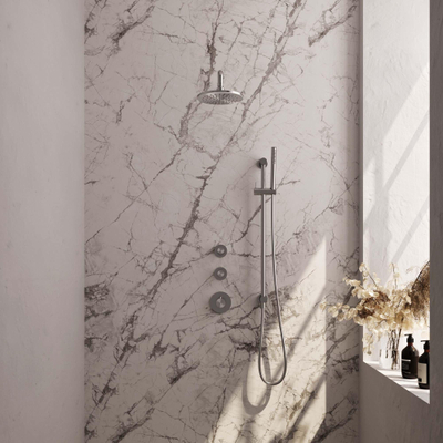 Brauer Brushed Edition Ensemble de douche pluie encastré - douche principale 20cm - bras mural - glissière - avec partie encastrable - boutons lisses - douchette à main 1 fonction - PVD - inox brossé