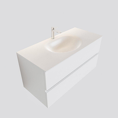 MONDIAZ VICA Ensemble de meuble salle de bain - 100cm - 2 tiroirs - lavabo Moon central - 1 trou de robinet - solid surface talc