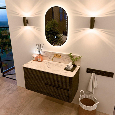 Mondiaz CIRO-DLUX Ensemble de meubles de salle de bains - 100x45x50cm - Vasque en solid surface Nata - 1 bassin au milieu - sans trous de robinet - 2 tiroirs - Shadow