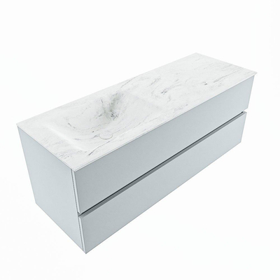 Mondiaz VICA-DLUX ensemble de meuble de salle de bain - 130cm - meuble sous-vasque argile - 2 tiroirs - lavabo encastré nuage gauche - 1 trou de robinet - version haute de 60cm - opalo