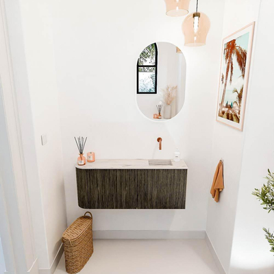 Mondiaz JOYA-DLUX 101.6cm toiletmeubel - ronding links kleur Shadow - Wastafel FAYE positie Rechts Zonder kraangat kleur Nata.