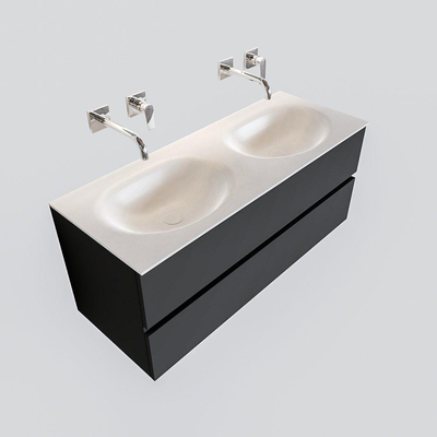 MONDIAZ VICA Ensemble de meuble salle de bain - 120cm - 2 tiroirs - lavabo Moon double - 0 trous de robinet - solid surface gris foncé