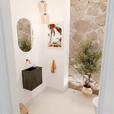 Mondiaz JOYA 40cm toiletmeubel - kleur Shadow - Wastafel FAYE positie Links Zonder kraangat kleur Urban.