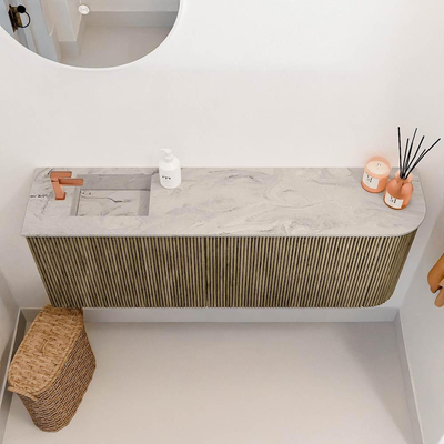 Mondiaz JOYA-DLUX 111.6cm toiletmeubel - ronding rechts kleur Dusk - Wastafel FAYE positie Links 1 kraangat kleur Glace.