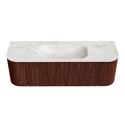 Mondiaz KURVE-DLUX Ensemble de meuble de salle de bains - 140x46x40cm - 1 tiroir - 2 portes - lavabo solid surface - central - sans trou de robinet - Ruby
