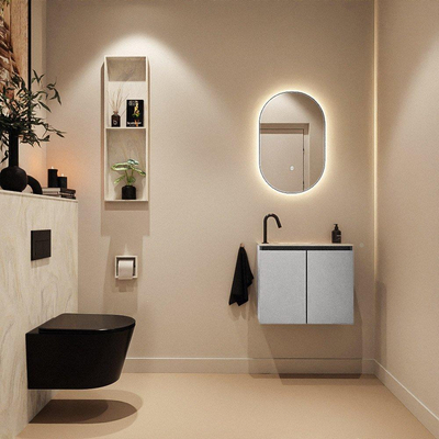 MONDIAZ TURE-DLUX Meuble toilette - 60cm - Plata - EDEN - vasque Ostra - position gauche - 1 trou de robinet