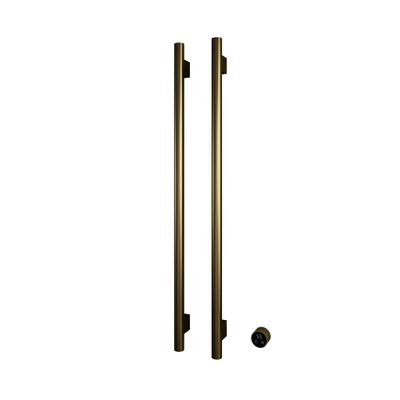 Hotbath &MORE Handdoekradiator - 38x115cm - rond - 2 stangen - verticaal - met schakelaar - PVD - geborsteld messing (goud)