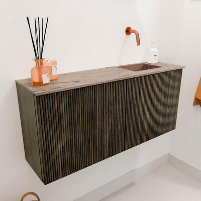 Mondiaz JOYA-DLUX 90cm toiletmeubel - kleur Shadow - Wastafel FAYE positie Rechts Zonder kraangat kleur Arena.