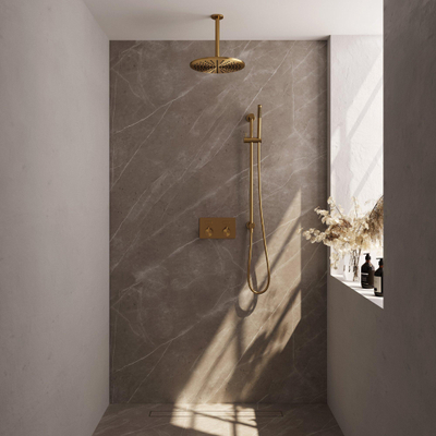 BRAUER Gold Edition ensemble de douche pluie apparent – douche de tête Ø 30 cm – bras de plafond 30 cm – douchette bâton – avec inverseur – barre de douche