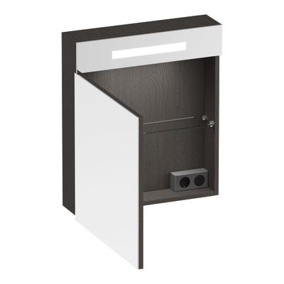 BRAUER Promise armoire de toilette - 60x70x15cm -- avec éclairage 1 porte de miroir à charnière à gauche Timber Anthracite