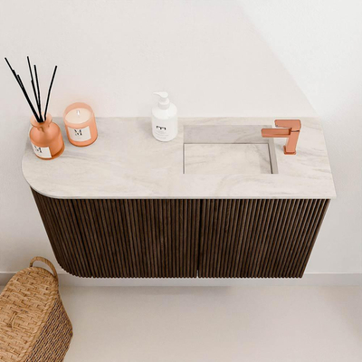 Mondiaz JOYA-DLUX 71.6cm toiletmeubel - ronding links kleur Walnut - Wastafel FAYE positie Rechts 1 kraangat kleur Ostra.