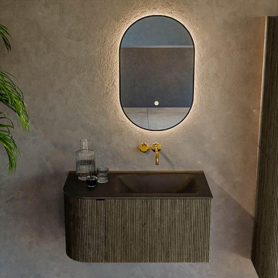 Mondiaz KURVE Badkamermeubelset - 85x46x40cm - 1 lade - 1 deur - wastafel solid surface - rechts - zonder kraangat - Shadow