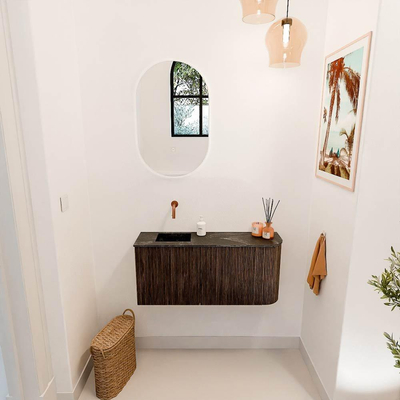 Mondiaz JOYA-DLUX 91.6cm toiletmeubel - ronding rechts kleur Walnut - Wastafel FAYE positie Links Zonder kraangat kleur Lava.