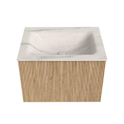 MONDIAZ KURVE-DLUX Meuble de salle de bains 60cm couleur Oak avec 1 tiroir et 0 porte. Lavabo CLOUD Central 1 trou de robinet Meli.
