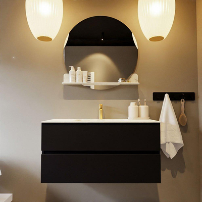 Mondiaz VICA-DLUX ensemble de meuble de salle de bain - 100cm - meuble sous-vasque urban - 2 tiroirs - lavabo encastré cloud milieu - 1 trou de robinet - version haute de 60cm - opalo