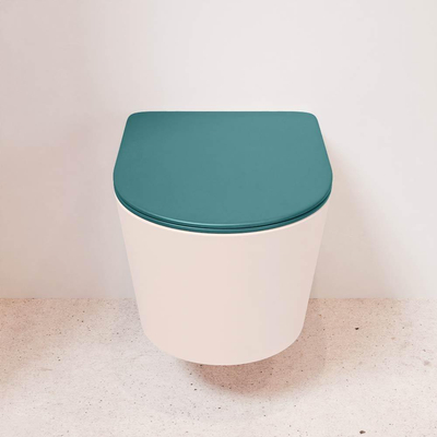 Mondiaz LAVIE hangtoilet – spoelrandloos – 36 x 53 cm – met softclose zitting – Rosee (roze), zitting Smag (groen)