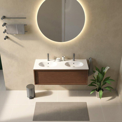 Saniclass Holz Frame Ensemble meuble de salle de bains - 120x45x54cm - Chaci lavabo en céramique blanc - 2 vasques - 2 trous de robinetterie - 1 tiroir - mat walnut pure (bois)