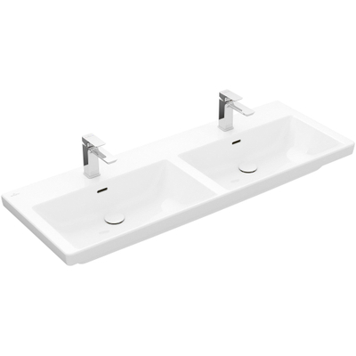Villeroy & Boch Subway 3.0 lavabo encastrable 130x47x16.5cm Rectangulaire 2 trous de robinet 2 lavabos avec trop-plein Blanc Alpin brillant Ceramic+