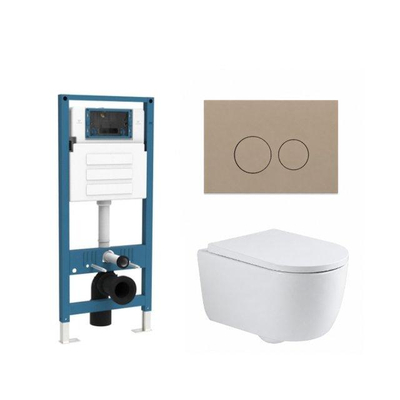 QeramiQ Dely Swirl Ensemble de toilette - réservoir encastré Qeramiq Flush - abattant 35mm - plaque de commande taupe en plastique - boutons ronds - blanc brillant