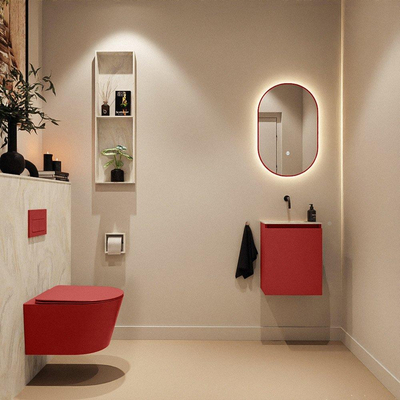 MONDIAZ TURE-DLUX Meuble toilette - 40cm - Fire - EDEN - vasque Ostra - position centrale - sans trou de robinet