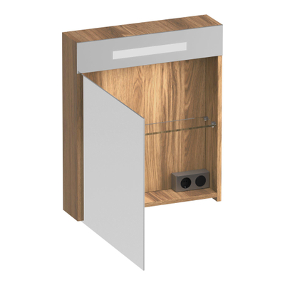 BRAUER Promise Deluxe spiegelkast - 60x70x15cm - met verlichting 1 linksdraaiende dubbelzijdige spiegeldeur Honey